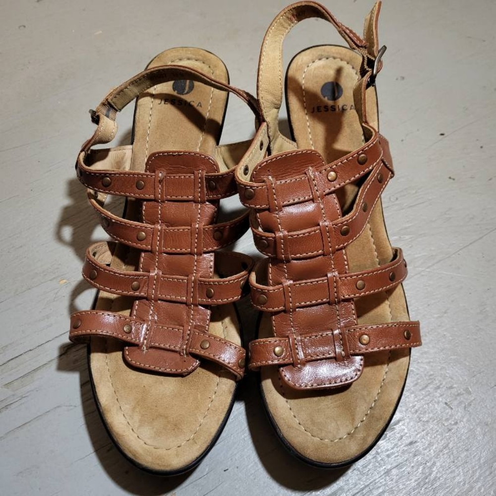 Jessica Brown Multi-Strap Wedge Sandals Size 10
